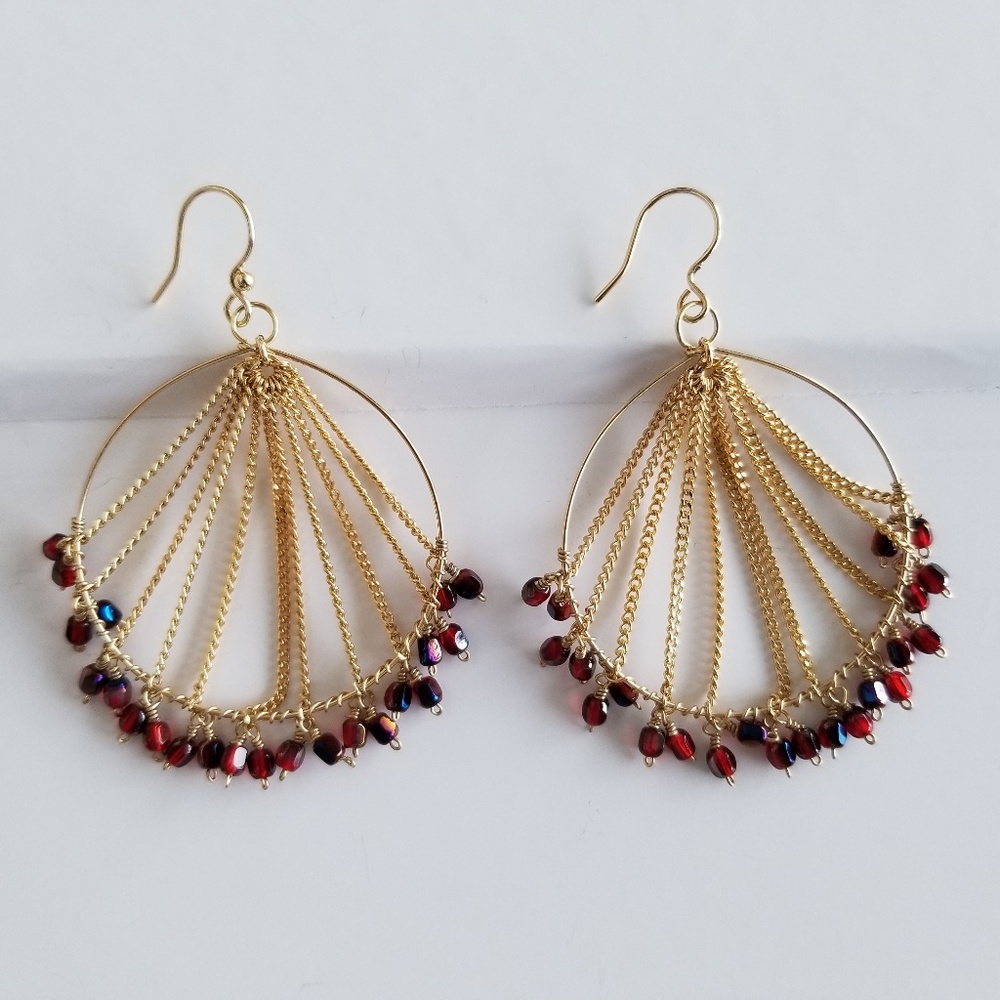 Gold Vermeil & Garnet Hoop Earrings
